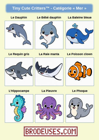 Tiny Cute Critters™ - Créatures Mignonnes à Broder - Diagramme PDF à télécharger