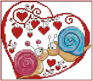 Cadeau - Les escargots amoureux - 20x18 cm - Kit de broderie Kit de broderie au point de croix Brodeuses.com