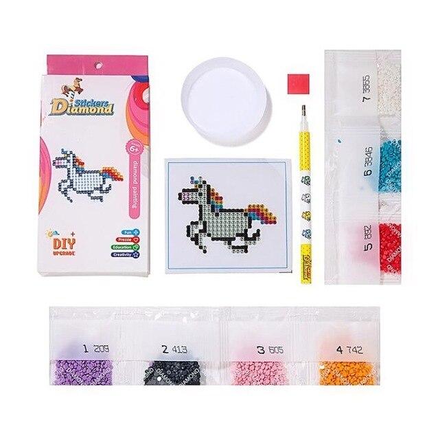Mini-kit de diamond painting autocollant pour enfants - cheval au galop crinière arc-en-ciel - galloping horse with rainbow mane