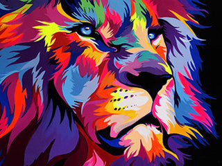 Kit d’animal multicolore style Pop-Art - diamond painting rond ou carré - Lion de profil - Kit de broderie diamants - Le Roi Lion Simba Mufasa