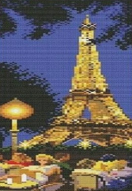 kit de broderie point de croix diner au pied de la tour eiffel illuminee