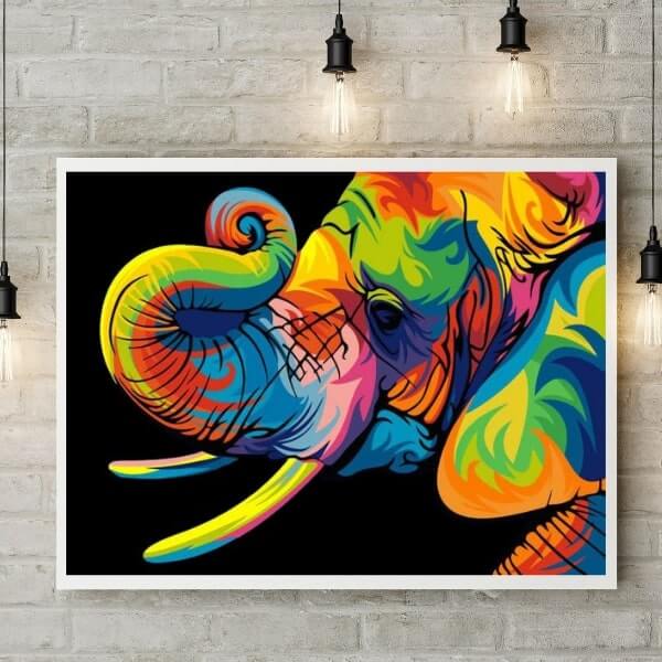 Kit d’animal multicolore style Pop-Art - diamond painting rond ou carré - Eléphant - Kit de broderie diamants