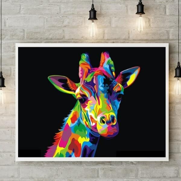 Kit d’animal multicolore style Pop-Art - diamond painting rond ou carré - Girafe - Kit de broderie diamants - giraffe