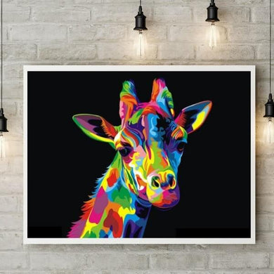 Kit d’animal multicolore style Pop-Art - diamond painting rond ou carré - Girafe - Kit de broderie diamants - giraffe