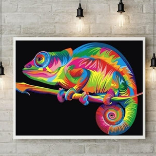 Kit d’animal multicolore style Pop-Art - diamond painting rond ou carré - Caméléon - Kit de broderie diamants - chameleon