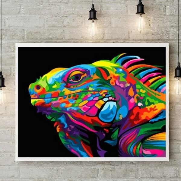 Kit d’animal multicolore style Pop-Art - diamond painting rond ou carré - Iguane - Kit de broderie diamants