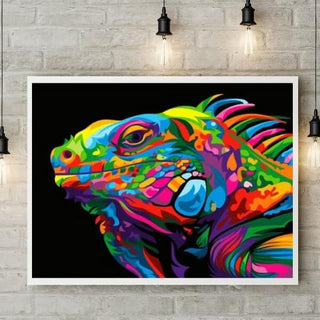 Kit d’animal multicolore style Pop-Art - diamond painting rond ou carré - Iguane - Kit de broderie diamants