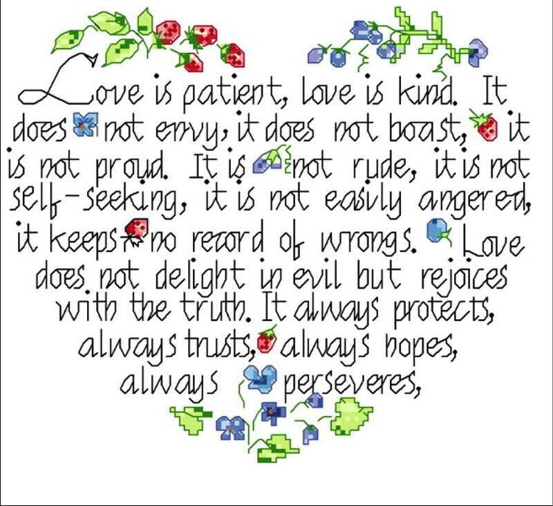 Le coeur en citation (L'Amour est Patient) - 31x28 cm - Kit de broderie Kit de broderie au point de croix Brodeuses.com