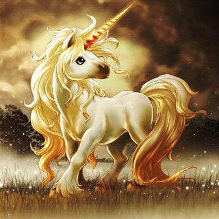 kit broderie point de croix licorne doree