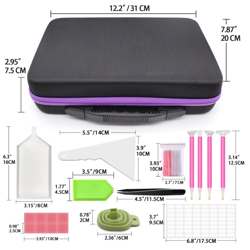 Malette de rangement ergonomique pour perles de diamond painting - Détail des accessoires inclus