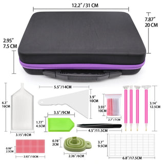 Malette de rangement ergonomique pour perles de diamond painting - Détail des accessoires inclus