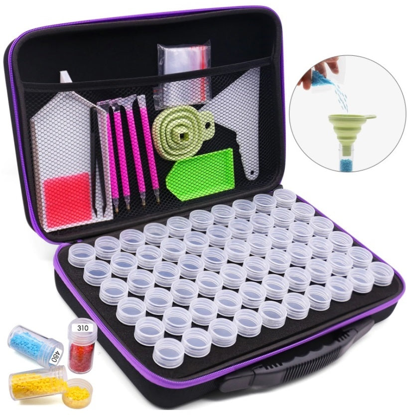 Malette de rangement ergonomique pour perles de diamond painting - 60 flacons plus accessoires