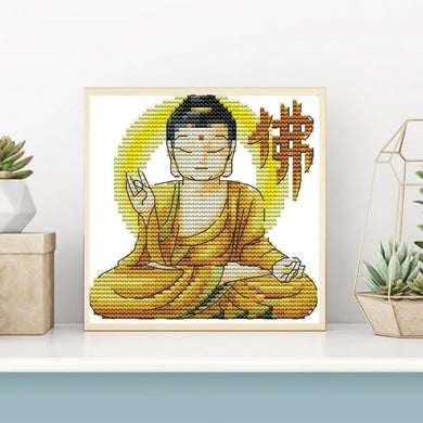 Petit bouddha en pleine méditation - 20x20 cm - Kit de broderie Kit de broderie au point de croix 16 x 16 blanche Brodeuses.com