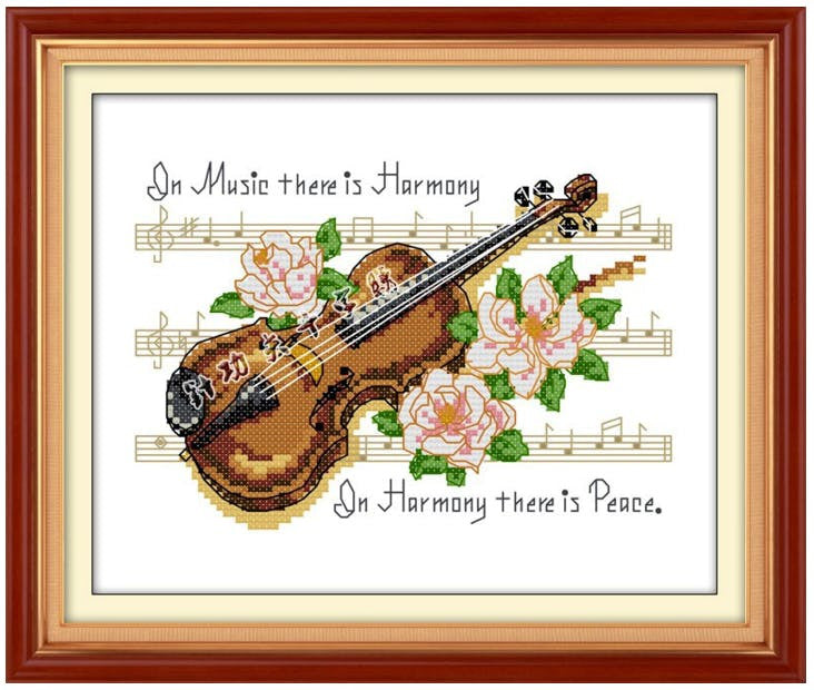 Une partition de violon - 28x24 cm - Kit de broderie Kit de broderie au point de croix Brodeuses.com