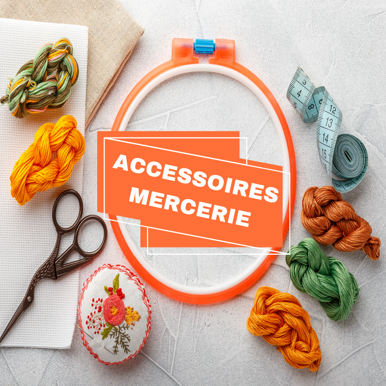 Collection Accessoires et Mercerie / Outils et consommables pour broderie au point de croix (Cross-stitch) et broderie diamants (diamond painting) - fils de coton DMC, échevettes, tambours, boîtes de rangement, sachets de perles, etc.