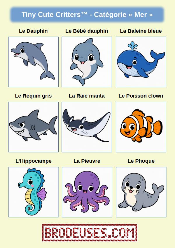 Tiny Cute Critters™ - Créatures Mignonnes à Broder - Diagramme PDF à télécharger