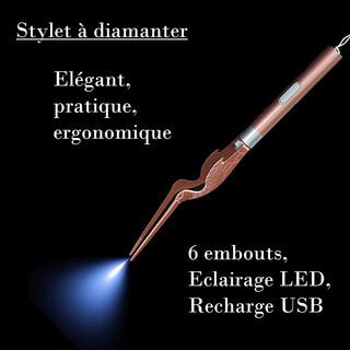 Stylo à strass lumineux avec 5 embouts pour broderie diamants - rechargeable avec batterie USB - stylet à diamanter diamond painting - drill pen - light drill tool
