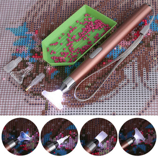 Stylo à strass lumineux avec 5 embouts pour broderie diamants - rechargeable avec batterie USB - stylet à diamanter diamond painting - drill pen - light drill tool