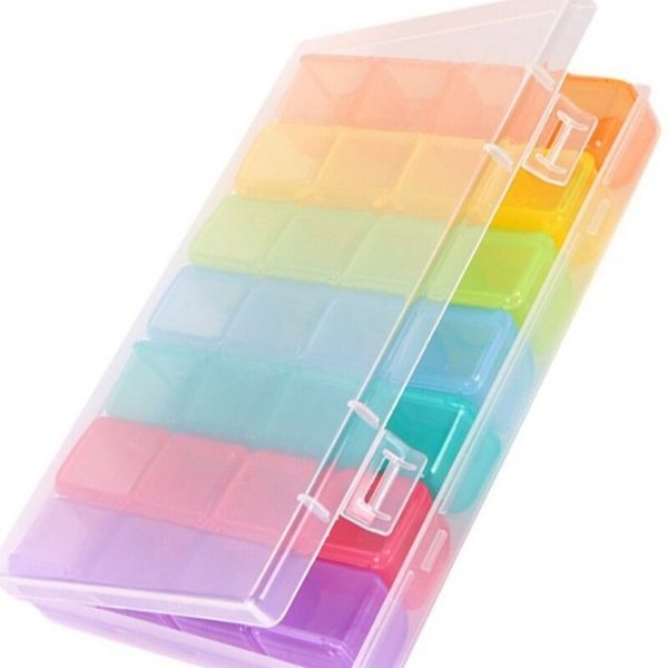 Boîte transparente 28 flacons colorés pour diamond painting