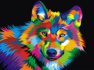 Kit d’animal multicolore style Pop-Art - diamond painting rond ou carré - Loup - Kit de broderie diamants - Wolf
