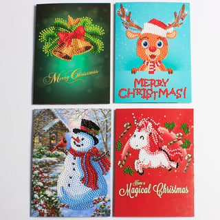 Cartes de voeux de Noël en diamond painting - Pack Bonhomme de neige et Rène du Père Noël