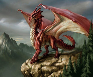 Dragon rouge sur sa montagne - Kit de diamond painting - 33x40 à 50x60 cm