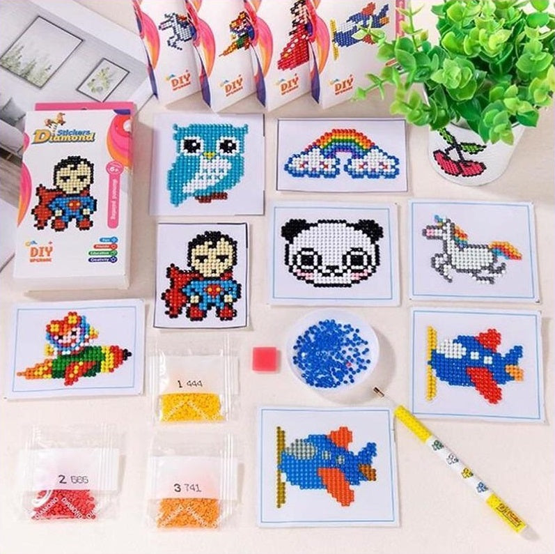 EXCLUSIF - 23 mini-kits de diamond painting autocollants pour enfants ! -  stickers de broderie diamants en perles rondes –