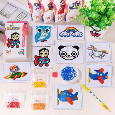 Mini-kits de diamond painting autocollants pour enfants - stickers de broderie diamants en perles rondes
