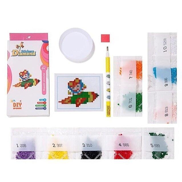 Mini-kit de diamond painting autocollant pour enfants - fusée verte et pilote - green rocket and pilot