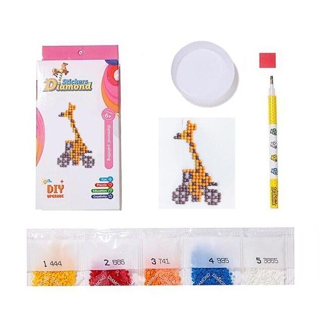 Mini-kit de diamond painting autocollant pour enfants - girafe à vélo - giraffe on a bike - riding giraffe
