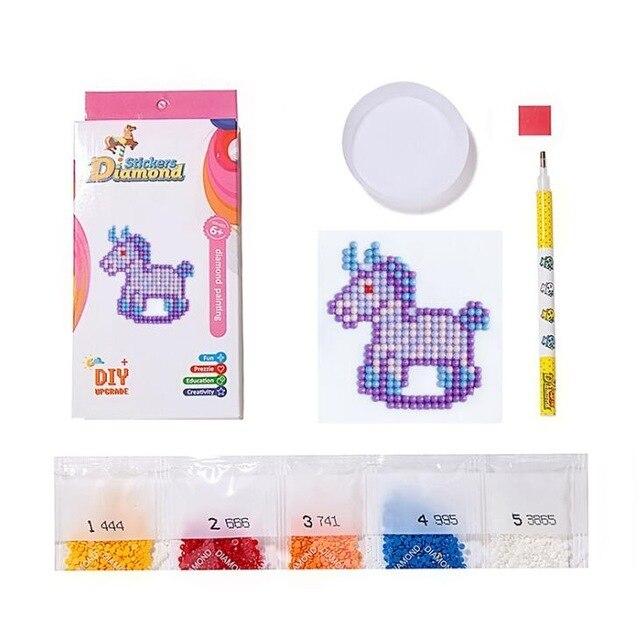 Mini-kit de diamond painting autocollant pour enfants - cheval à bascule mauve - purple rocking horse