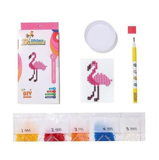 Mini-kit de diamond painting autocollant pour enfants - flamand rose - rose flamingo