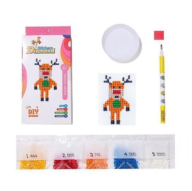 Mini-kit de diamond painting autocollant pour enfants - Rudolph renne du Père Noël au nez rouge - the red nosed christmas reindeer