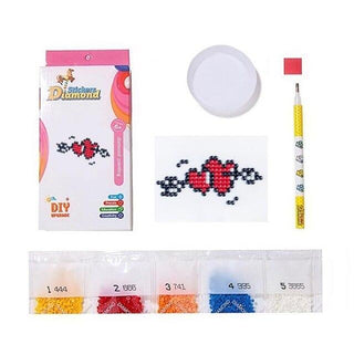 Mini-kit de diamond painting autocollant pour enfants - coeurs et flèche - hearts and arrow