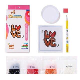 Mini-kit de diamond painting autocollant pour enfants - Mot love coeur - love word with heart