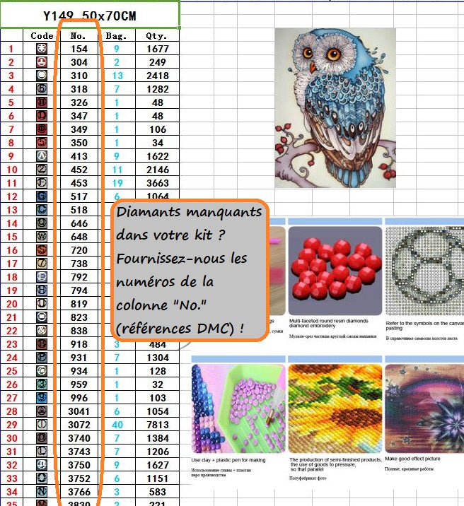 5 à 447 sachets de strass carrés pour broderie diamant