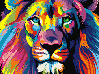 Kit d’animal multicolore style Pop-Art - diamond painting rond ou carré - Lion de face - Kit de broderie diamants - Le Roi Lion Simba Mufasa