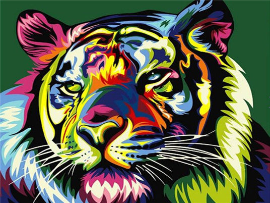 Kit d’animal multicolore style Pop-Art - diamond painting rond ou carré - Tigre - Kit de broderie diamants - Tiger