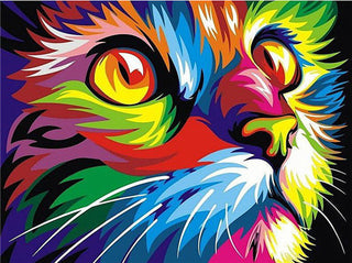 Kit d’animal multicolore style Pop-Art - diamond painting rond ou carré - Chat - Kit de broderie diamants - Cat
