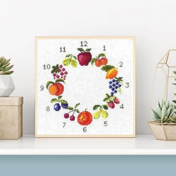 kit broderie point de croix-horloge fruitée le temps des cerises