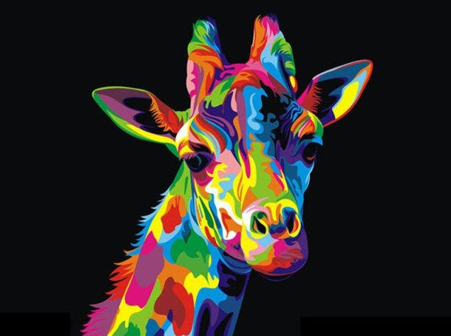 Kit d’animal multicolore style Pop-Art - diamond painting rond ou carré - Girafe - Kit de broderie diamants - giraffe