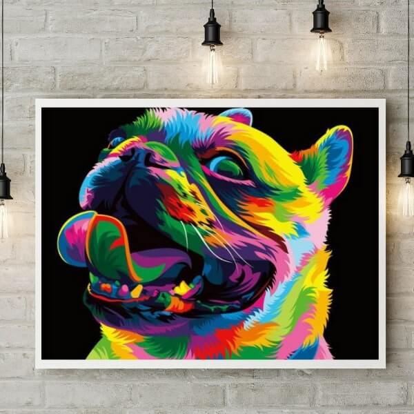 Kit d’animal multicolore style Pop-Art - diamond painting rond ou carré - Bouledogue français de profil - Kit de broderie diamants - Bulldog Dog