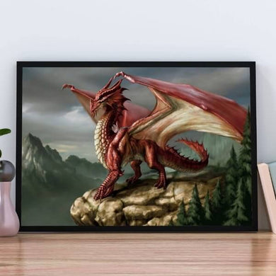 Dragon rouge sur sa montagne - Kit de diamond painting - 33x40 à 50x60 cm