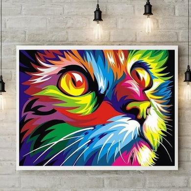Kit d’animal multicolore style Pop-Art - diamond painting rond ou carré - Chat - Kit de broderie diamants - Cat