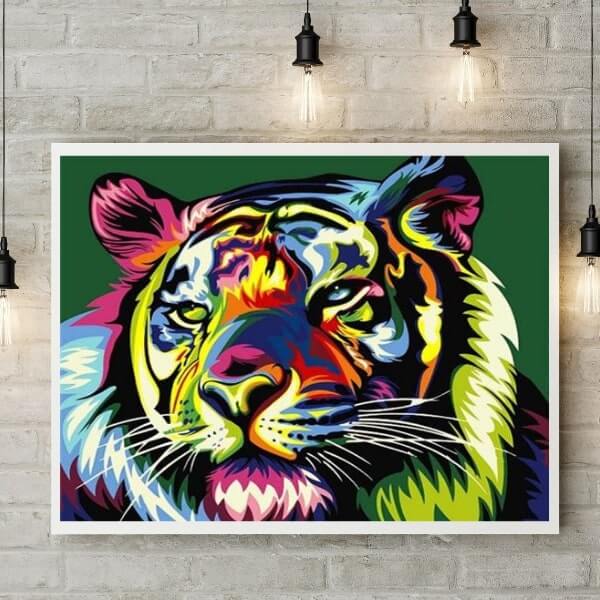 Kit d’animal multicolore style Pop-Art - diamond painting rond ou carré - Tigre - Kit de broderie diamants - Tiger