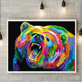 Kit d’animal multicolore style Pop-Art - diamond painting rond ou carré - Ours - Kit de broderie diamants - Grizzly Bear