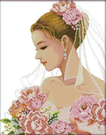 La mariée était en rose... - 52x62 cm - Kit de broderie Kit de broderie au point de croix Blanche Brodeuses.com