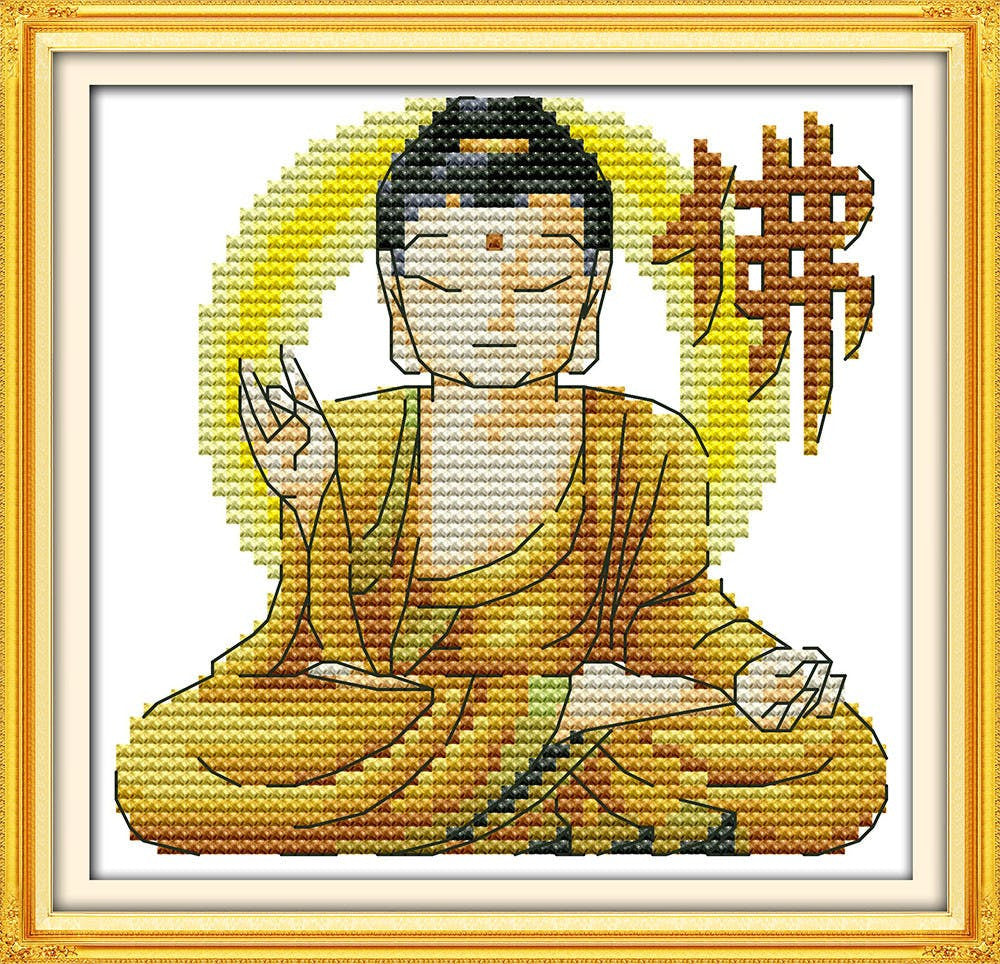 Petit bouddha en pleine méditation - 20x20 cm - Kit de broderie Kit de broderie au point de croix 16 x 16 blanche Brodeuses.com