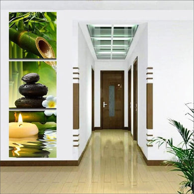 Kit de diamond painting - Triptyque Jardin Zen - Décoration murale apaisante ambiance Asie / bambous