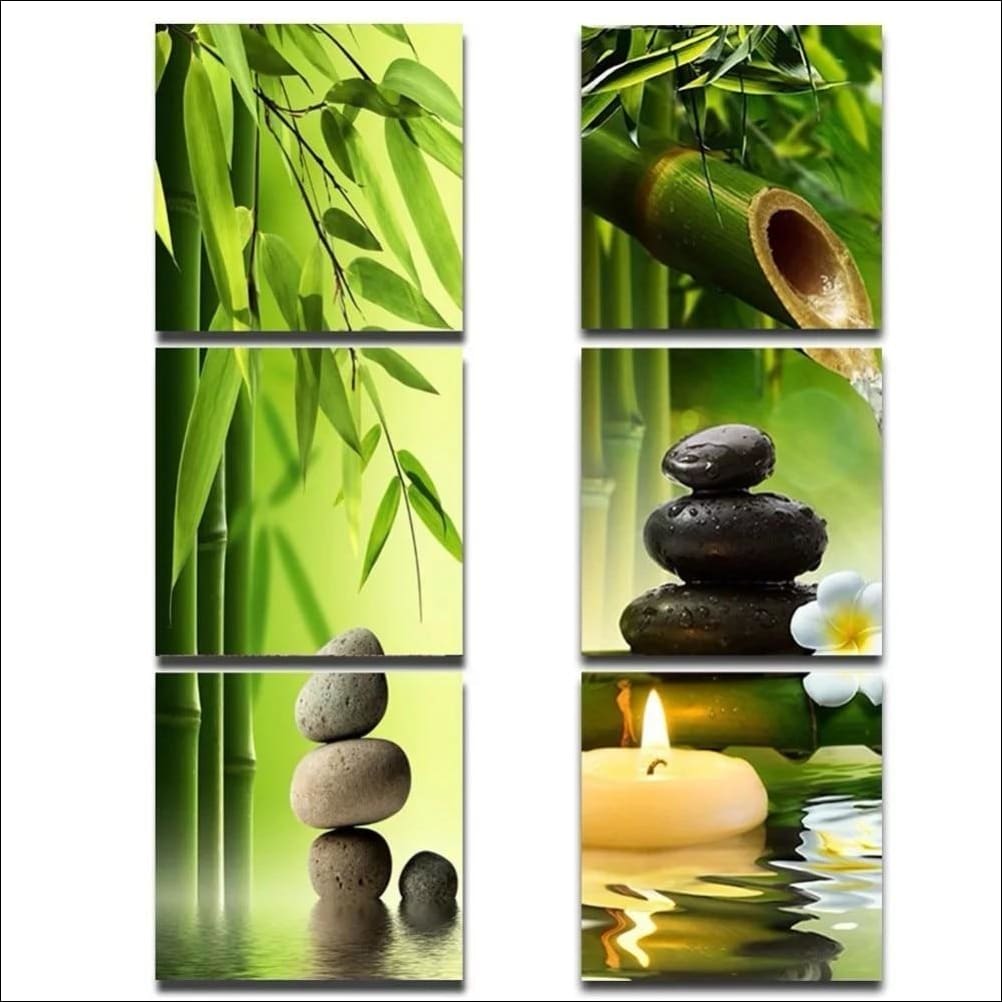 Kit de diamond painting - Triptyque Jardin Zen - Décoration murale apaisante ambiance Asie / bambous